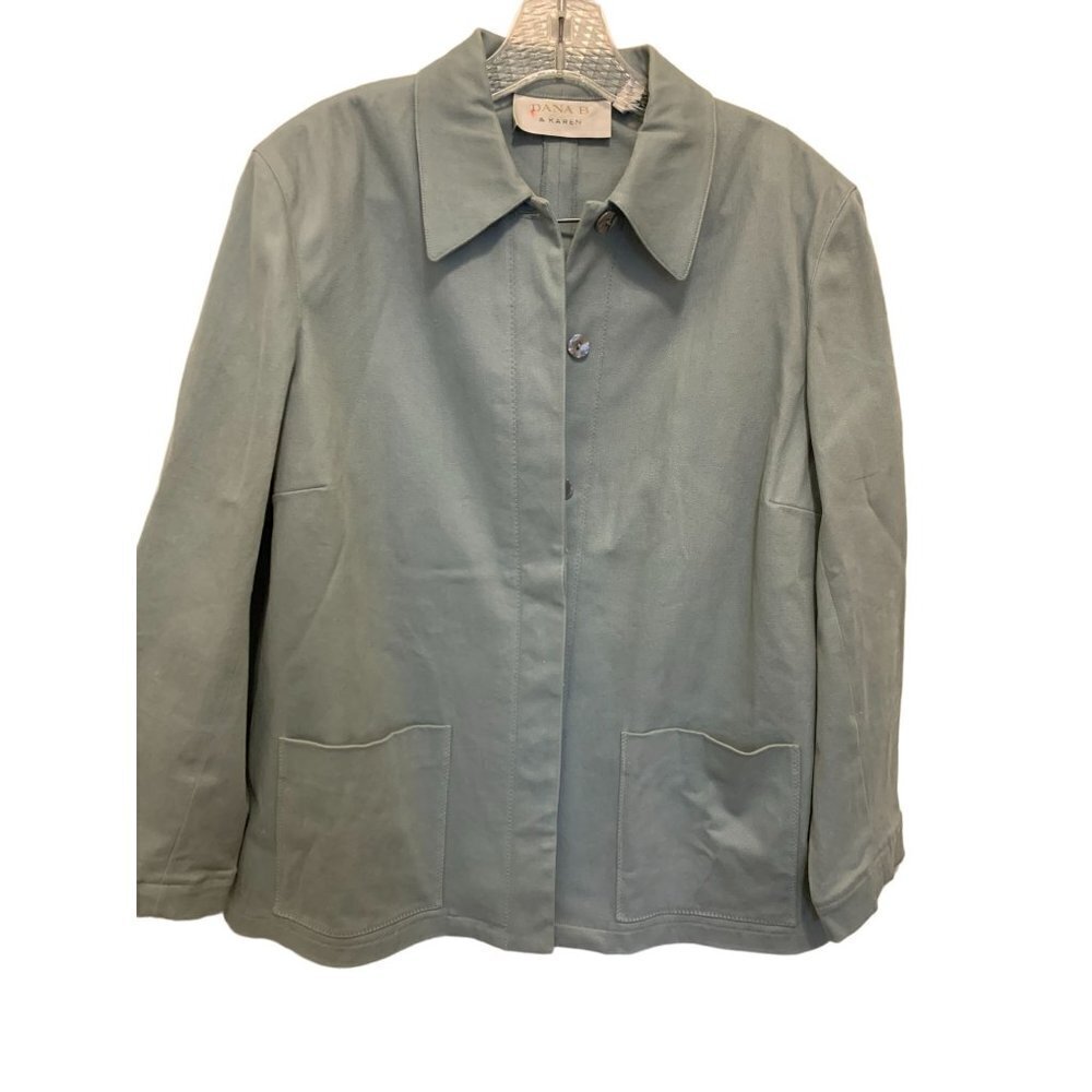 DANA B Cotton Spandex Grey/Blue Long Sleeve Soft Button Down Jacket Cardigan